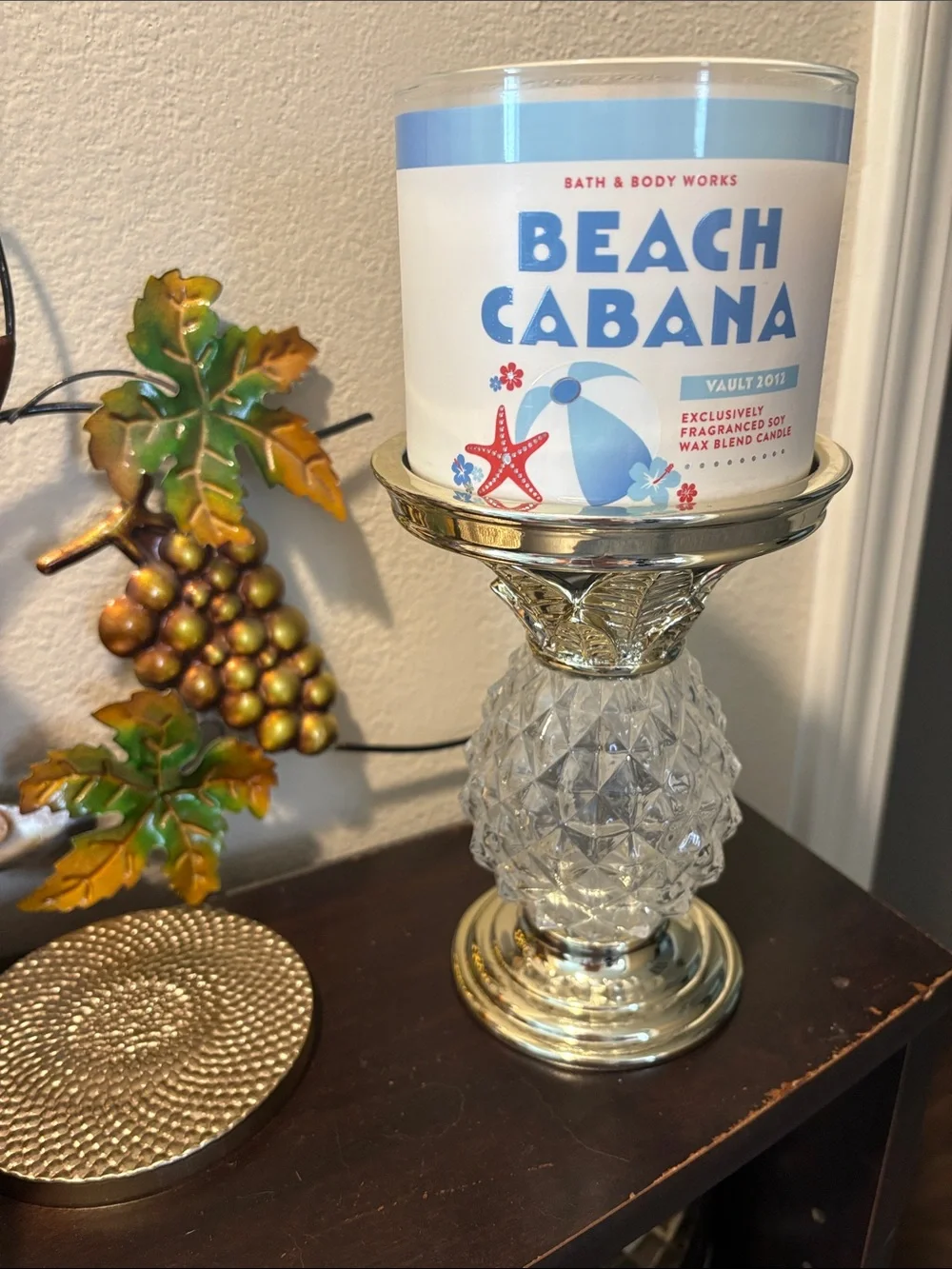 Rare! Bath & Body Works Glass Pineapple Candle Holder -  Decorative Home Accent